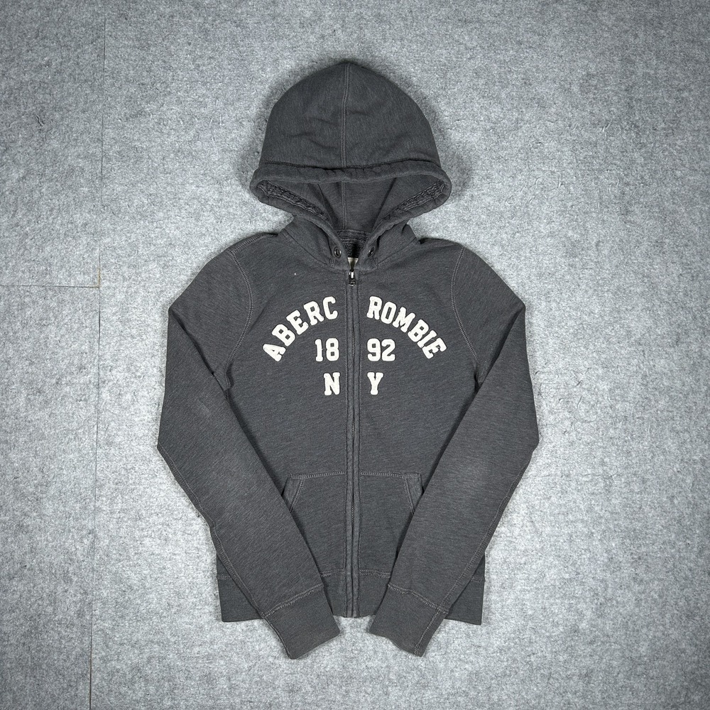 Vintage Abercrombie & Fitch Hoodie Womens Small Charcoal Grey Y2K Full Zip